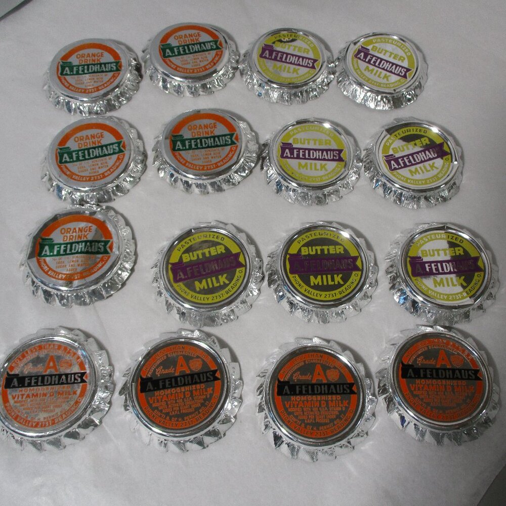 Vintage Lot of 17 A. Feldhaus Dairy Foil Milk Bottle Caps Lids Reading Ohio